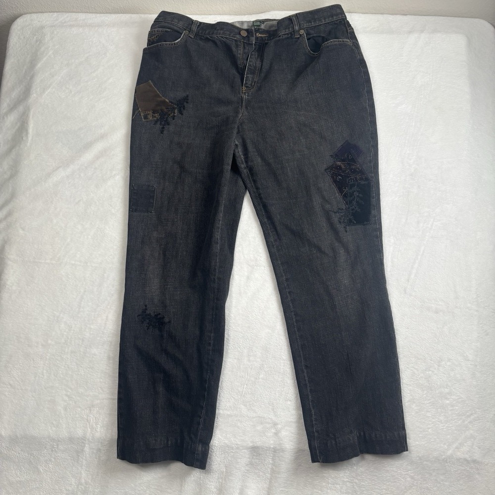 Lauren Jeans Co Patch Work Black Denim Pants Women's Size 16W Waist 36" x 29" - Picture 6 of 11